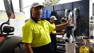 Steve Brennan of The Green Circle shows how marc left over from winemaking will be made into biochar.PENNY WARDLE / MARLBOROUGH EXPRESS